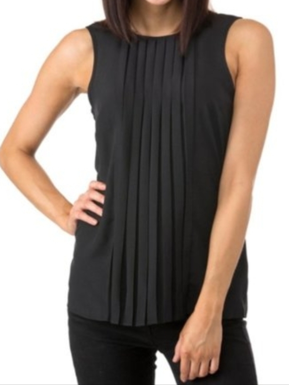 MICHAEL KORS size Large Sleeveless‎ Pleated Flowy Casual  Lined Shirt Black